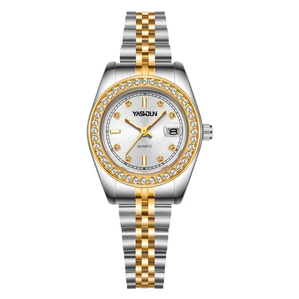 YASHIDUN 5068 Stylish Women Quartz Watch Steel Strap Rhinestone Decor Luminous Watch - White Dial - 1