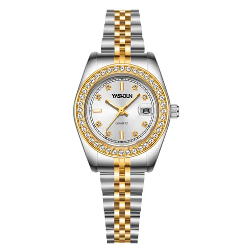 YASHIDUN 5068 Stylish Women Quartz Watch Steel Strap Rhinestone Decor Luminous Watch - White Dial - 1