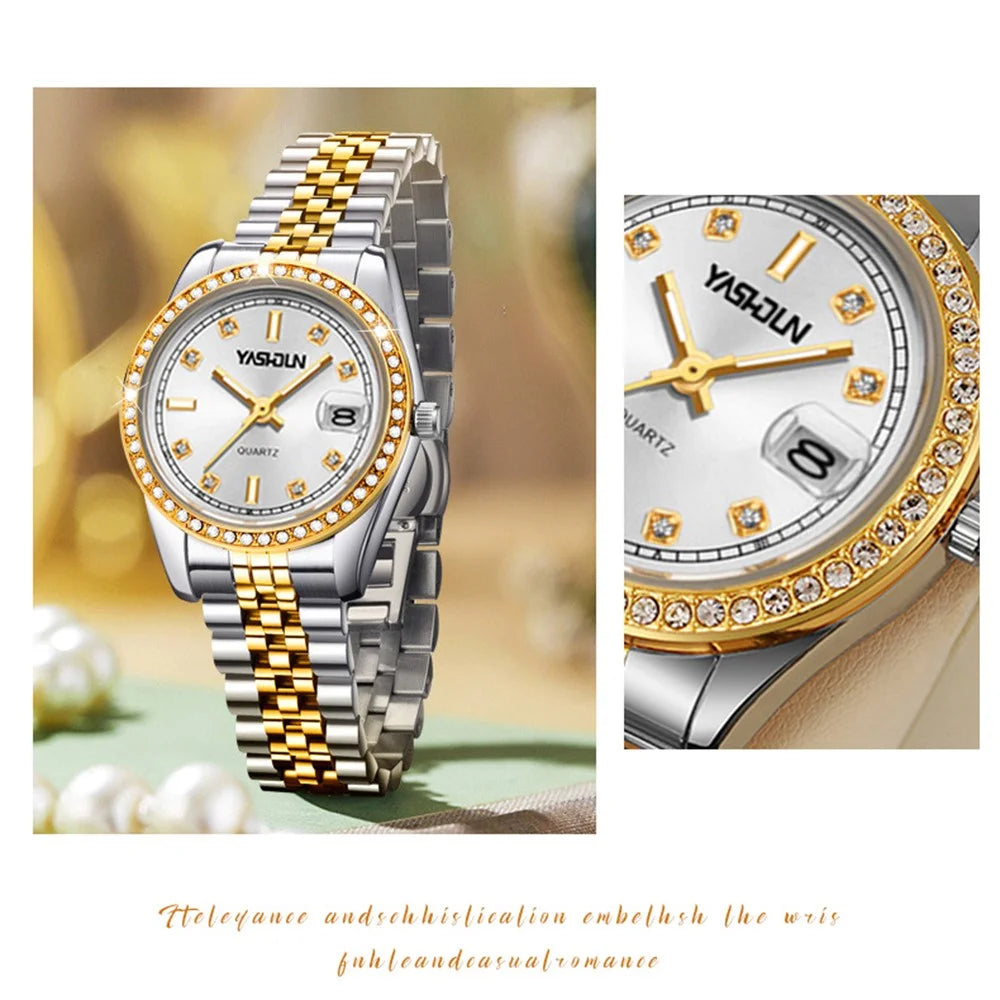YASHIDUN 5068 Stylish Women Quartz Watch Steel Strap Rhinestone Decor Luminous Watch - White Dial - 4