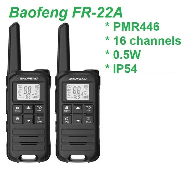 BAOFENG FR-22A 2Pcs Outdoor Handheld Interphone with Screen UHF FRS462 PMR446MHZ Walkie Talkie - Black / EU Plug - 2