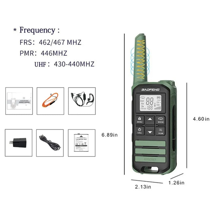 BAOFENG FR-22A 2Pcs Outdoor Handheld Interphone with Screen UHF FRS462 PMR446MHZ Walkie Talkie - Black / EU Plug - 7