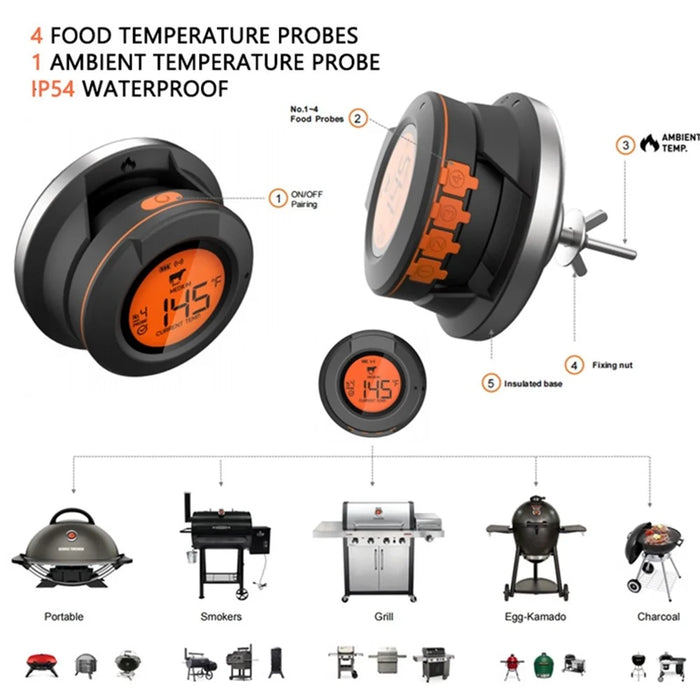 AT-02 Bluetooth-compatible BBQ Meat Thermometer Wireless Digital Grill Thermometer with LCD Display (No FDA, BPA Free) - 7