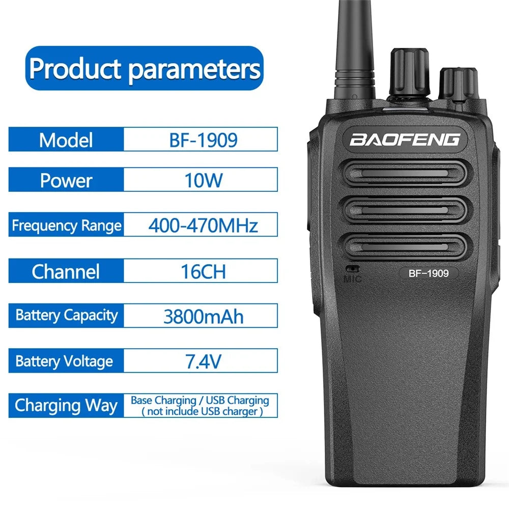 BAOFENG BF-1909 10km Distance Handheld Two Way Radio Intercom UHF 400-470MHZ Walkie Talkie - US Plug - 2