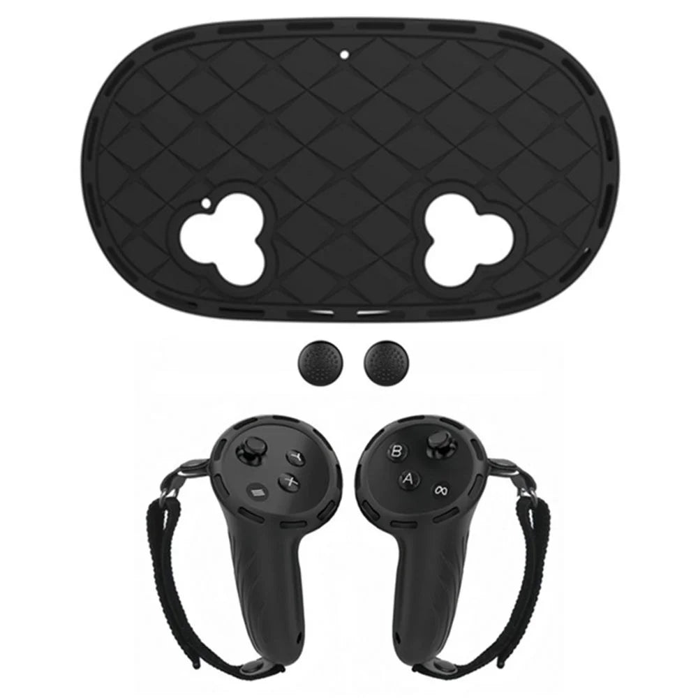 Silicone Case Set for Meta Quest 3S VR Headset, Controllers Protective Cover - Black - 1