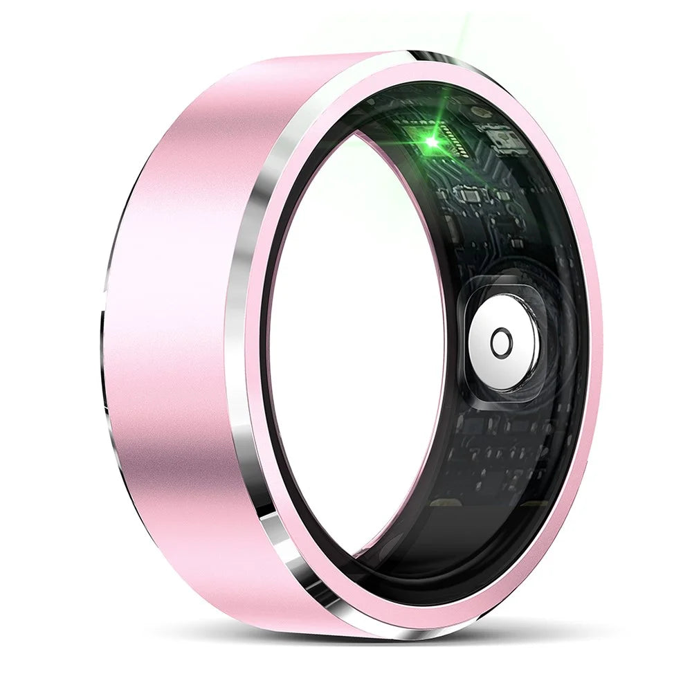 R5 Heart Rate Blood Oxygen Sleep Monitoring Ring Multifunctional Aluminum Alloy Smart Ring, Magnetic Cable Charging - Pink / Size 8 - 1
