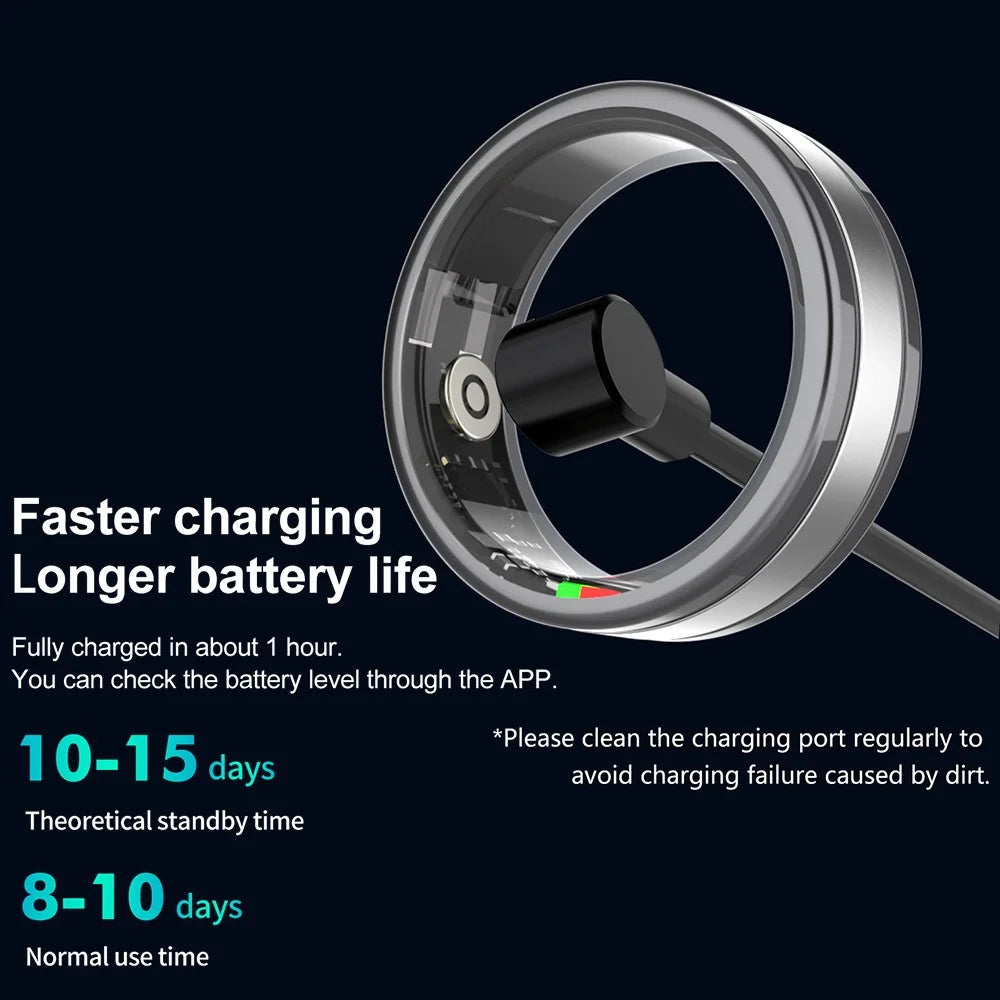 R18 Sleep Health Monitoring Ring Multifunctional Stainless Steel Smart Ring, Magnetic Cable Charging - Tarnish / Size 8 - 5