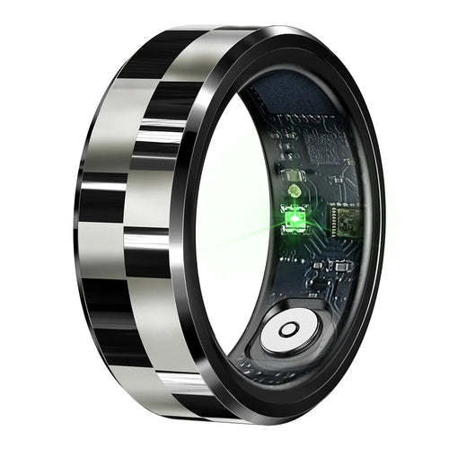 R9 Multifunctional Stainless Steel Smart Ring Heart Rate Blood Oxygen Sleep Monitoring Ring with Charging Case - Black / Size 8 - 1
