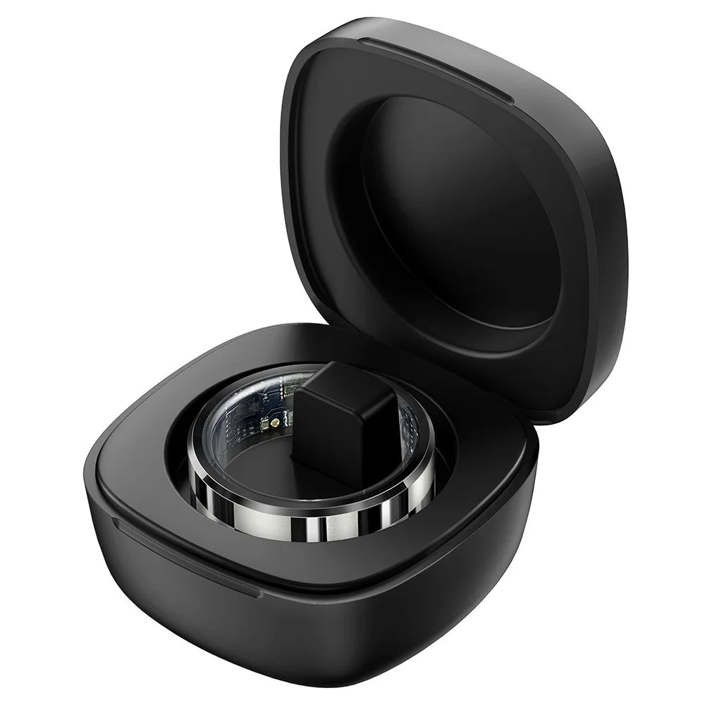 R9 Multifunctional Stainless Steel Smart Ring Heart Rate Blood Oxygen Sleep Monitoring Ring with Charging Case - Black / Size 8 - 2