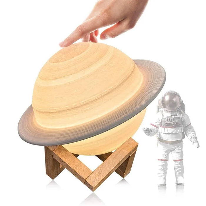 13cm Saturn Lamp with Wood Stand 16 Colors LED 3D Print Decor USB Rechargeable Remote & Touch Control Nursery Night Light - 1