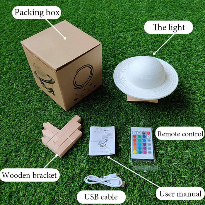 13cm Saturn Lamp with Wood Stand 16 Colors LED 3D Print Decor USB Rechargeable Remote & Touch Control Nursery Night Light - 4