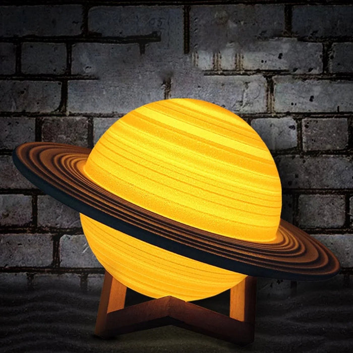13cm Saturn Lamp with Wood Stand 16 Colors LED 3D Print Decor USB Rechargeable Remote & Touch Control Nursery Night Light - 6