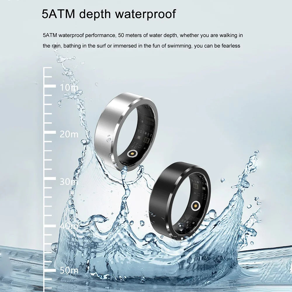 S1 Heart Rate Blood Oxygen Sleep Monitoring Ring Outdoor Sport Smart Finger Ring, Magnetic Cable Charging - Black / Size 8 - 5