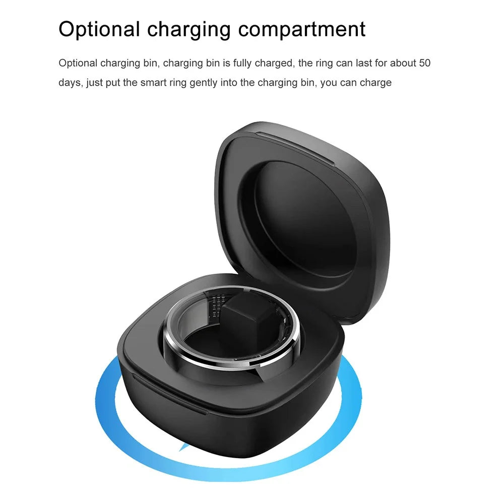 S1 Heart Rate Blood Oxygen Sleep Monitoring Ring Outdoor Sport Smart Finger Ring with Charging Case - Black / Size 8 - 2