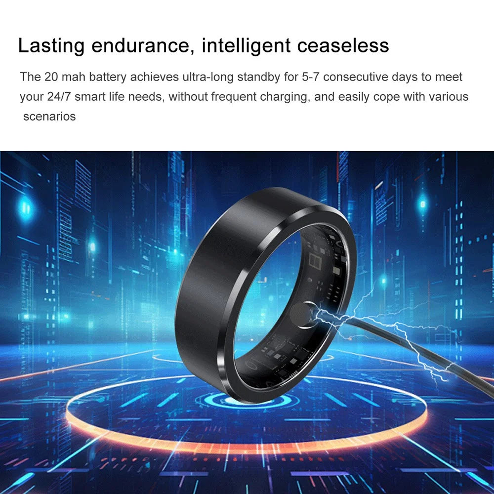 S1 Heart Rate Blood Oxygen Sleep Monitoring Ring Outdoor Sport Smart Finger Ring with Charging Case - Black / Size 8 - 4