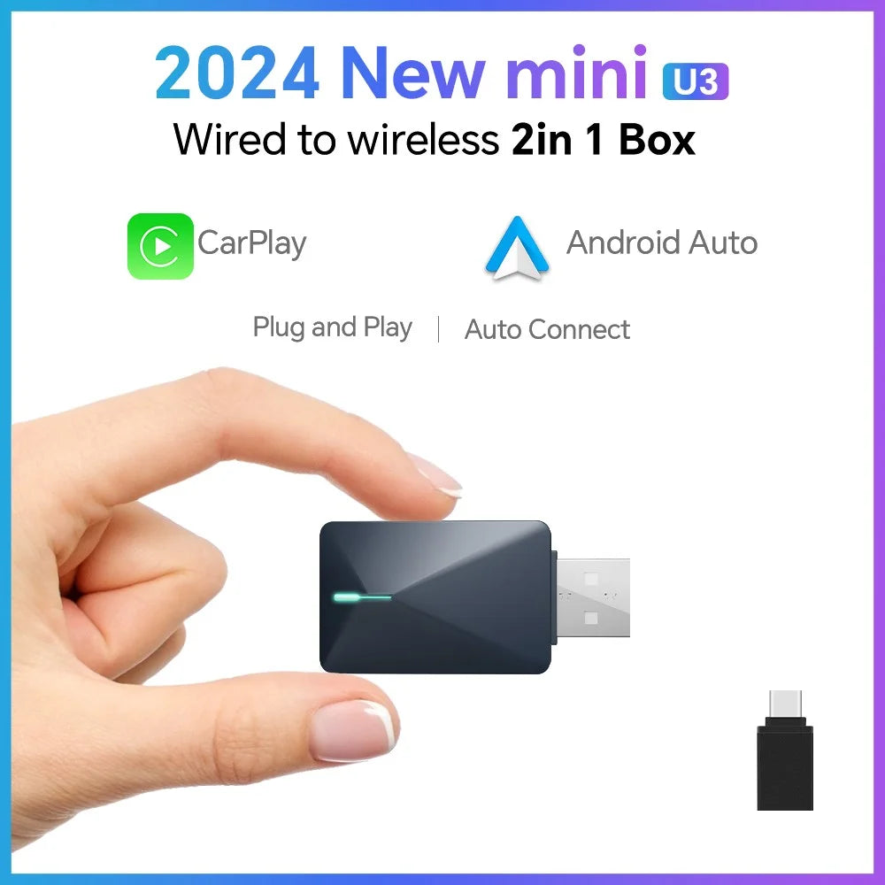 Mini U3 Plug and Play USB Car Wired to Wireless Carplay Adapter Dongle - 2