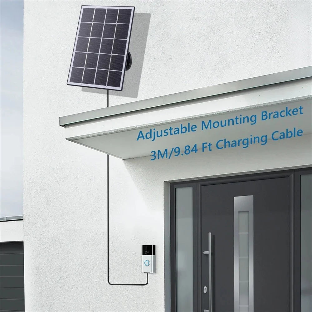 3W Solar Panel for Ring Video Doorbell 4 / 3 / 3 Plus / 2 Surveillance Smart Doorbell Charger - Black - 3
