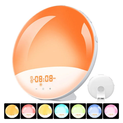 SH-01 Sunrise / Sunset Simulation Smart Wake Up Lamp Alarm Clock 7 Color Atmosphere Lamp with FM Function - EU Plug - 1