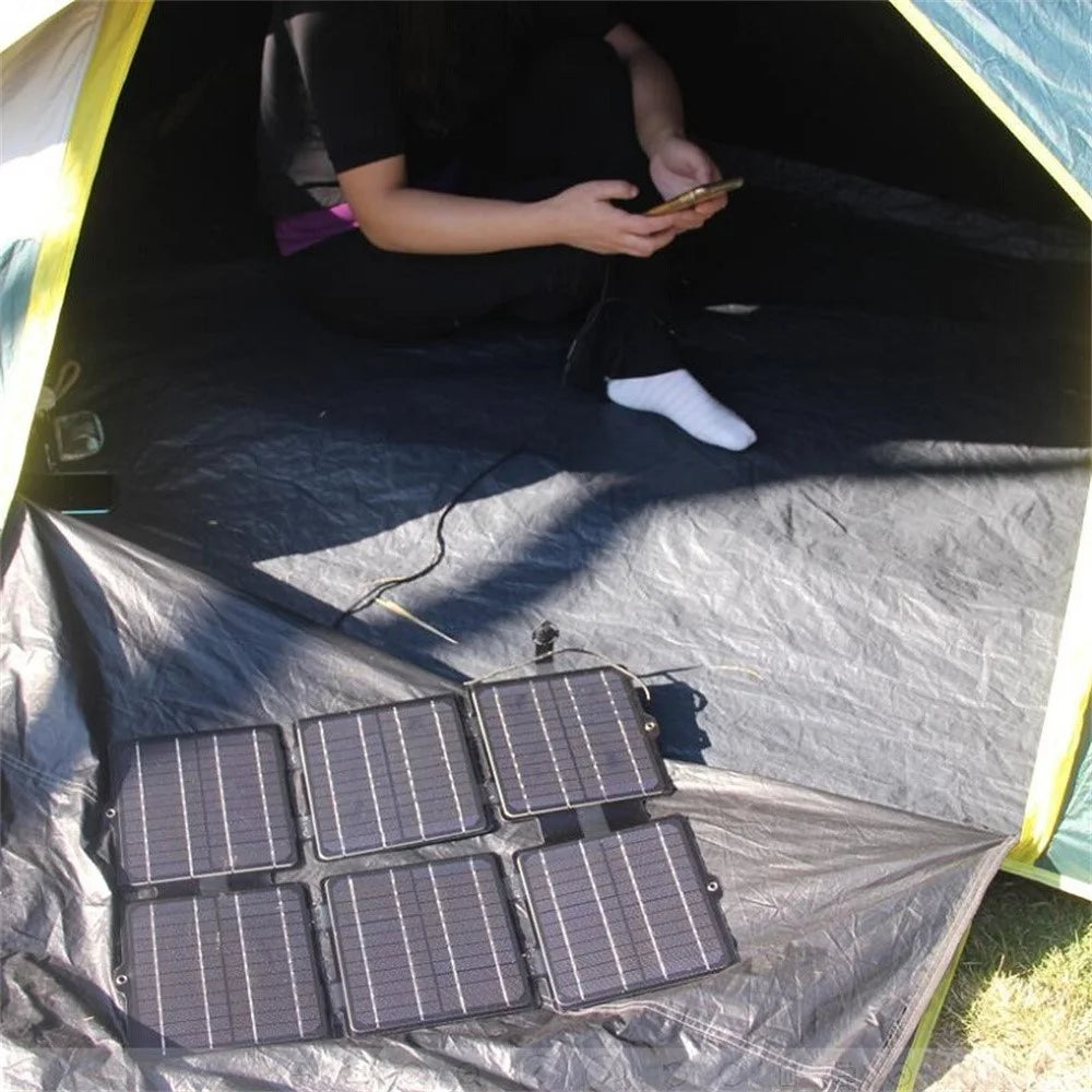 Portable 30W 5V / 12V ETFE Solar Panel Foldable Mobile Phone Charger - Black - 2
