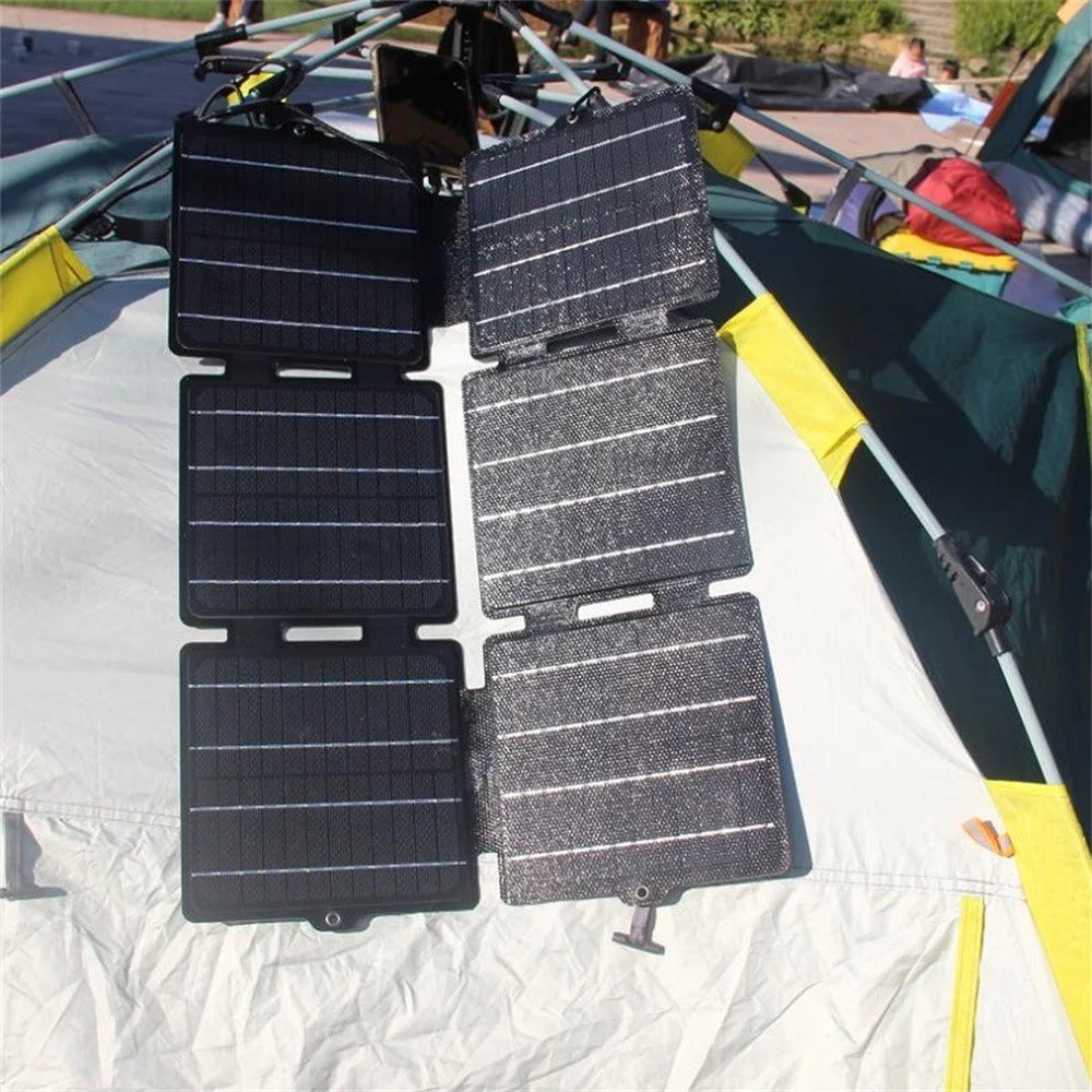 Portable 30W 5V / 12V ETFE Solar Panel Foldable Mobile Phone Charger - Black - 3