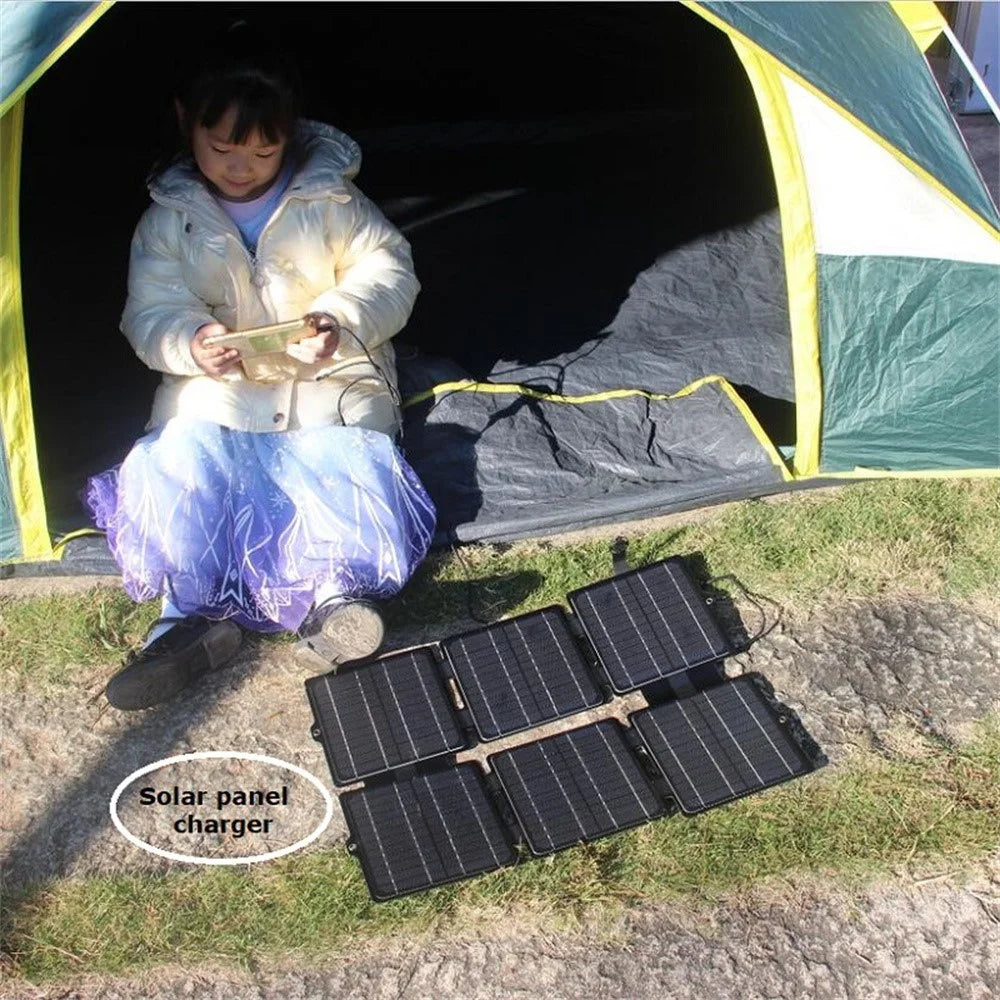 Portable 30W 5V / 12V ETFE Solar Panel Foldable Mobile Phone Charger - Black - 4