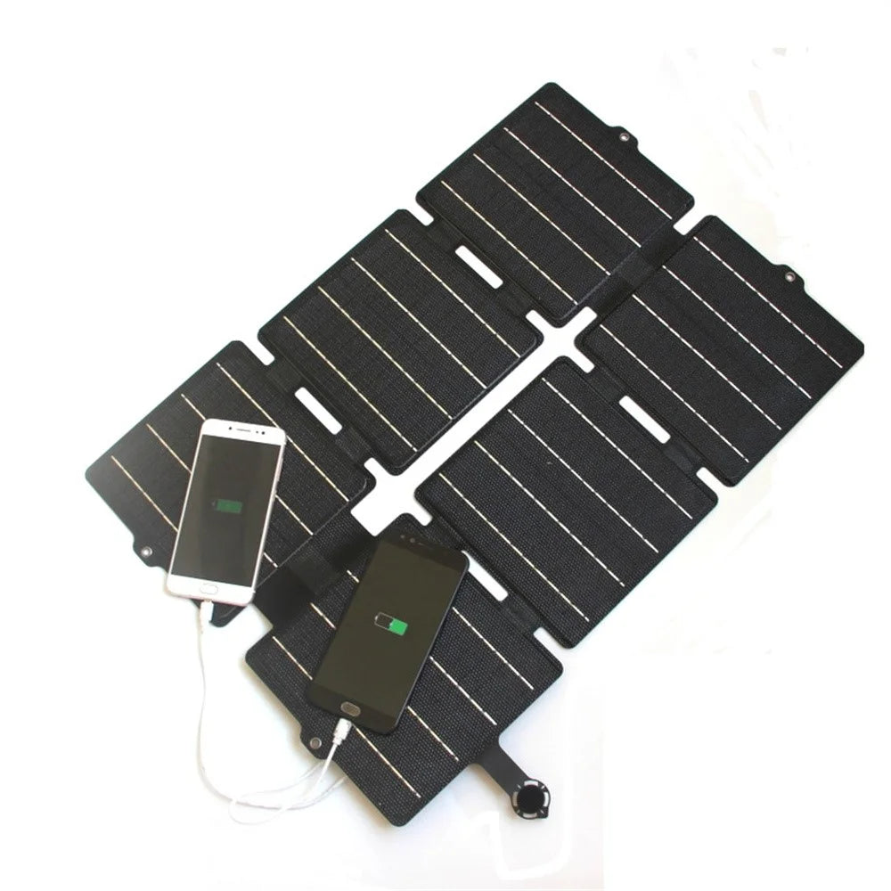 Portable 30W 5V / 12V ETFE Solar Panel Foldable Mobile Phone Charger - Black - 5