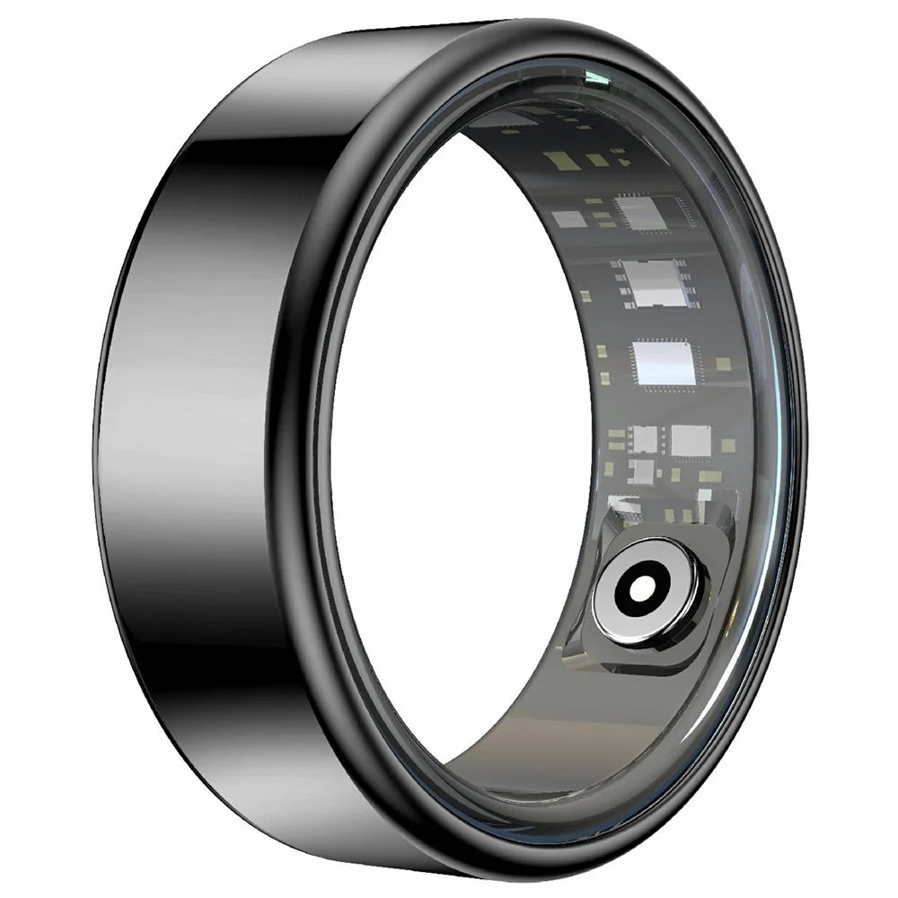 R99 Smart Ring Heart Rate Blood Oxygen Sleep Monitoring Finger Ring with Charging Case - Black / #7 / 17.4mm - 2