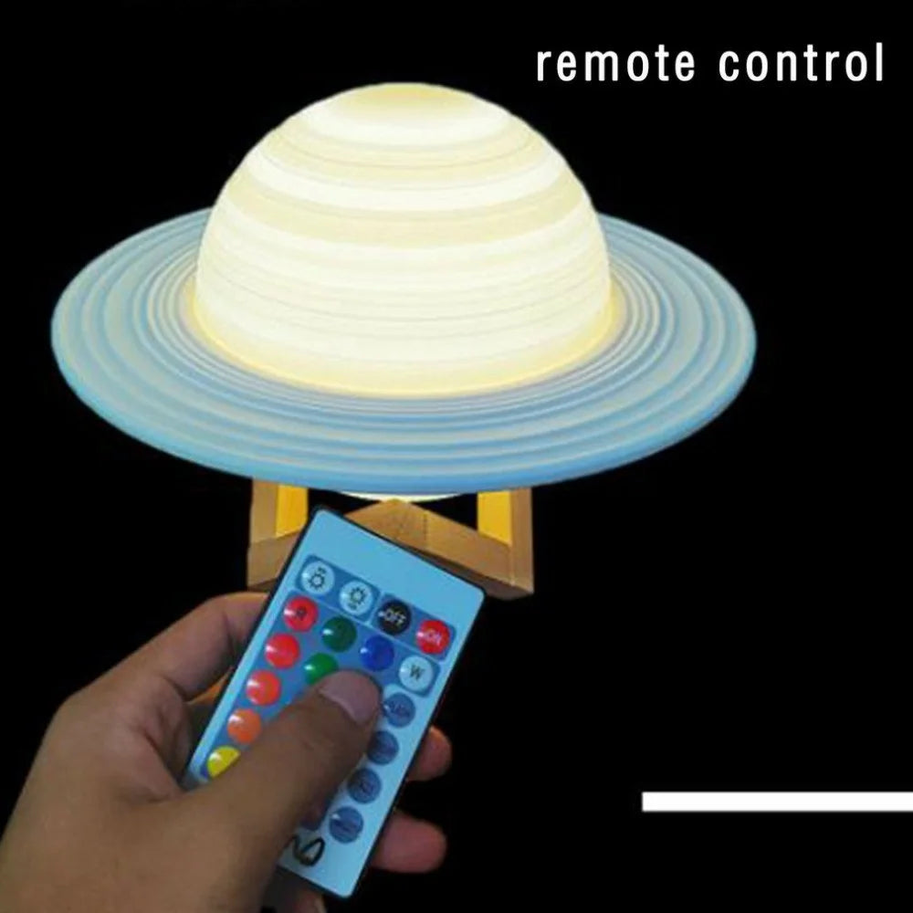 22cm Saturn Lamp with Wood Stand 16 Colors LED 3D Print Decor USB Rechargeable Remote & Touch Control Nursery Night Light - 7