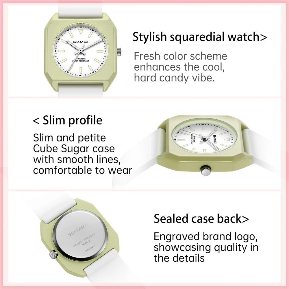SKMEI 7089 Women Student Quartz Watch Stylish Square Wrist Watch - Cyan - 4