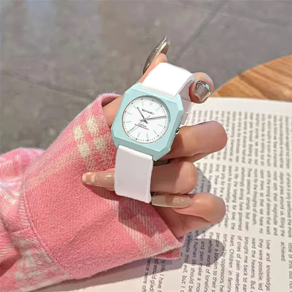 SKMEI 7089 Women Student Quartz Watch Stylish Square Wrist Watch - Cyan - 6