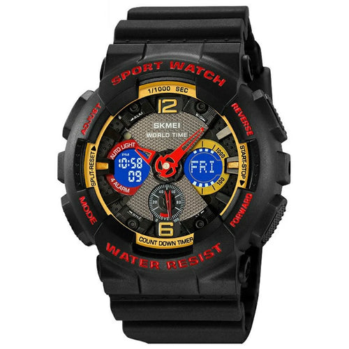 SKMEI 2118 Sports Luminous Digital Watch Men Calendar Electronic Wrist Watch - Black+Red / Matte Case - 1