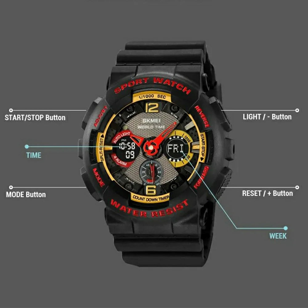 SKMEI 2118 Sports Luminous Digital Watch Men Calendar Electronic Wrist Watch - Black+Red / Matte Case - 2