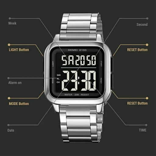 SKMEI 2133 Stylish Digital Watch Student Steel Strap Square Electronic Watch - Black - 2