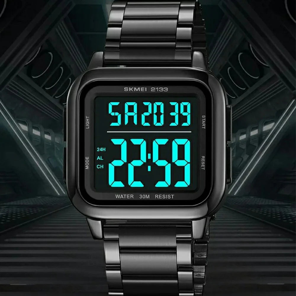 SKMEI 2133 Stylish Digital Watch Student Steel Strap Square Electronic Watch - Black - 3