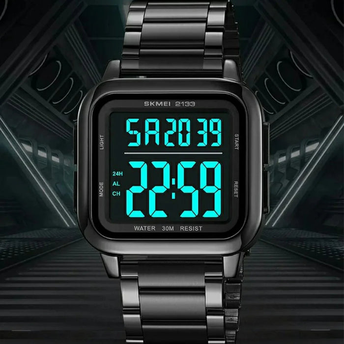 SKMEI 2133 Stylish Digital Watch Student Steel Strap Square Electronic Watch - Black - 3