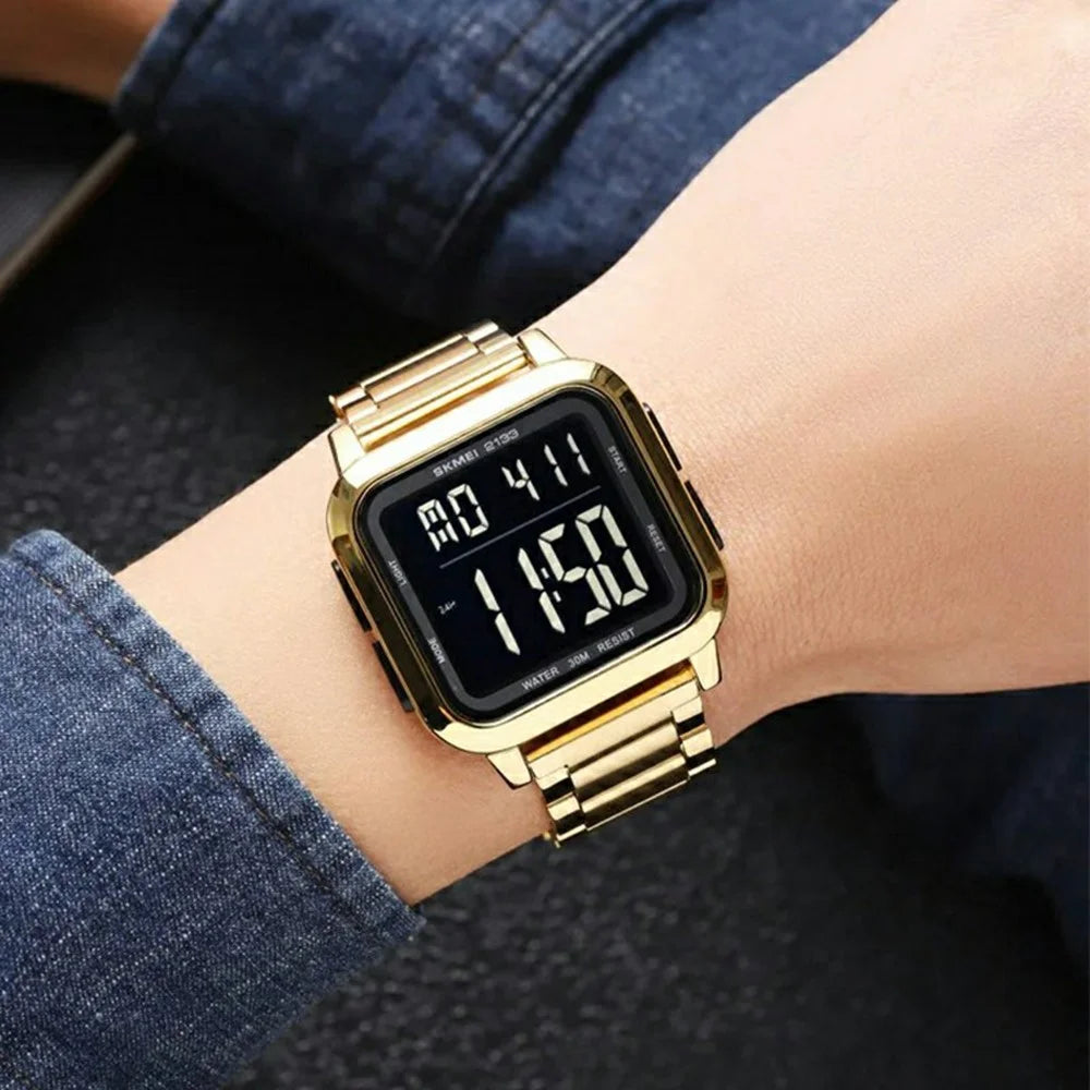 SKMEI 2133 Stylish Digital Watch Student Steel Strap Square Electronic Watch - Black - 5