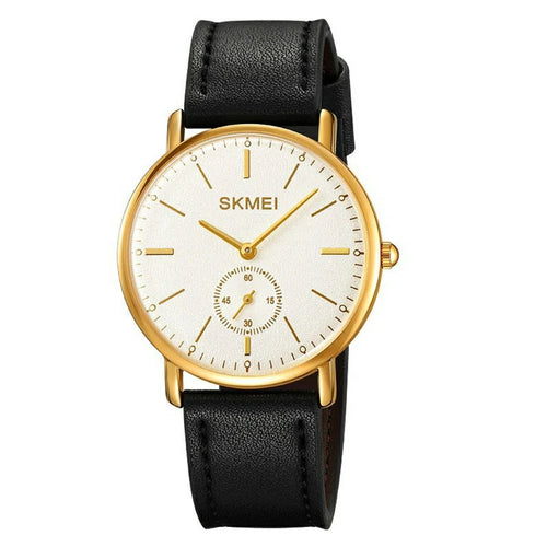SKMEI 2308 Simple Stylish Leather Strap Round Quartz Watch - Gold - 1