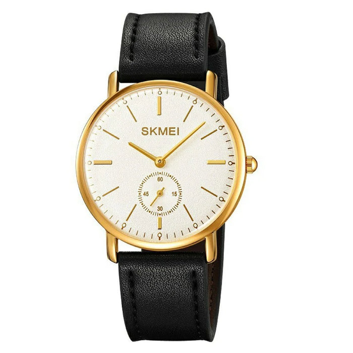 SKMEI 2308 Simple Stylish Leather Strap Round Quartz Watch - Gold - 1