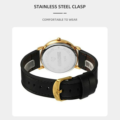 SKMEI 2308 Simple Stylish Leather Strap Round Quartz Watch - Gold - 2