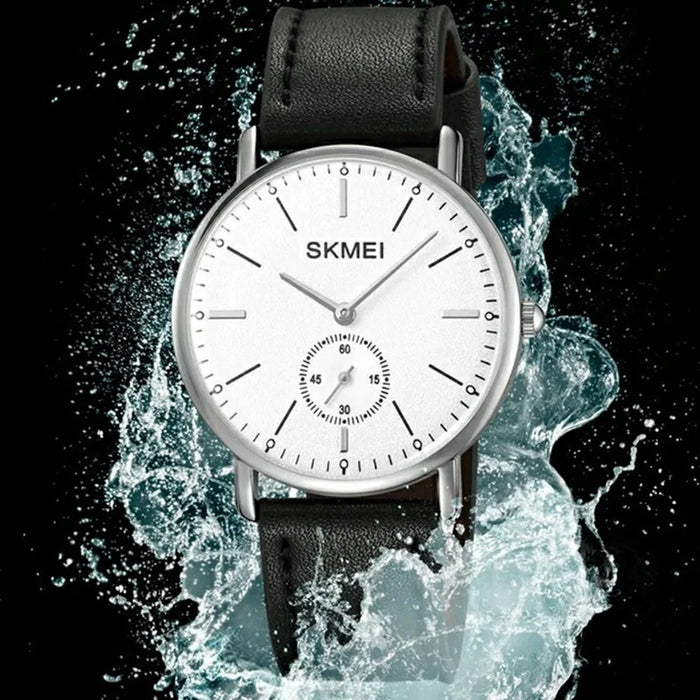 SKMEI 2308 Simple Stylish Leather Strap Round Quartz Watch - Gold - 4