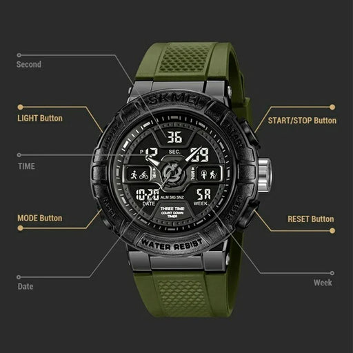 SKMEI 2227 Outdoor Sports Luminous Electronic Watch 50m Waterproof Calendar Stopwatch - Black - 2