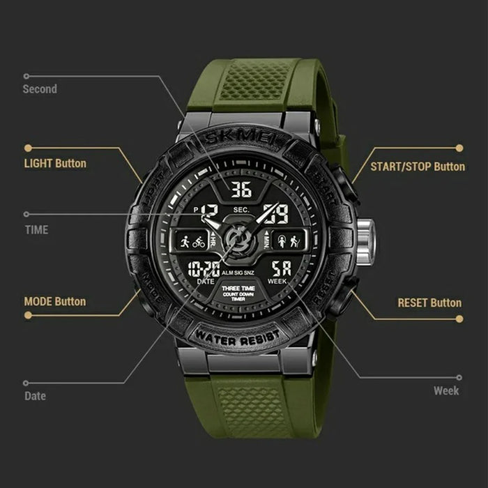SKMEI 2227 Outdoor Sports Luminous Electronic Watch 50m Waterproof Calendar Stopwatch - Black - 2