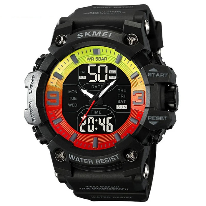SKMEI 2222 Outdoor Sports Multi-function Electronic Watch 50m Waterproof Luminous Stopwatch - Black+Colorful Dial - 1