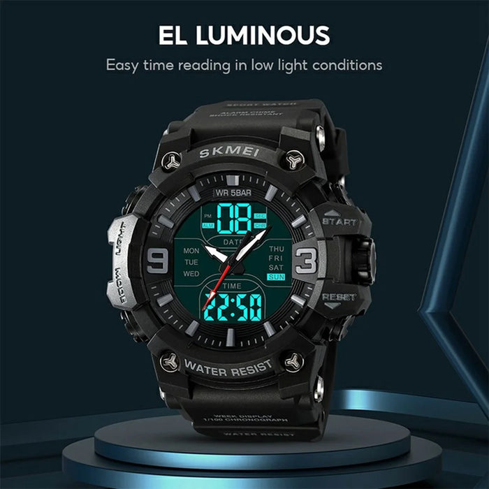 SKMEI 2222 Outdoor Sports Multi-function Electronic Watch 50m Waterproof Luminous Stopwatch - Black+Colorful Dial - 5