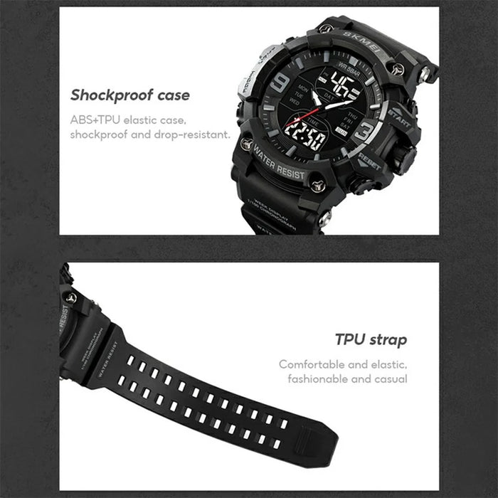 SKMEI 2222 Outdoor Sports Multi-function Electronic Watch 50m Waterproof Luminous Stopwatch - Black+Colorful Dial - 6