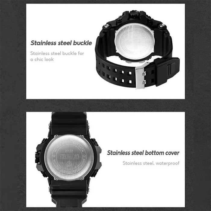 SKMEI 2222 Outdoor Sports Multi-function Electronic Watch 50m Waterproof Luminous Stopwatch - Black+Colorful Dial - 7