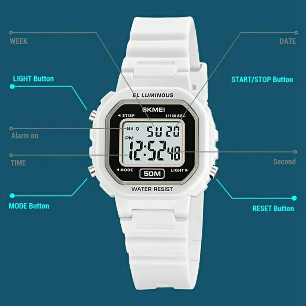 SKMEI 2326 Digital Electronic Watch For Students Square LED Display 50M Water Resistant - White - 2