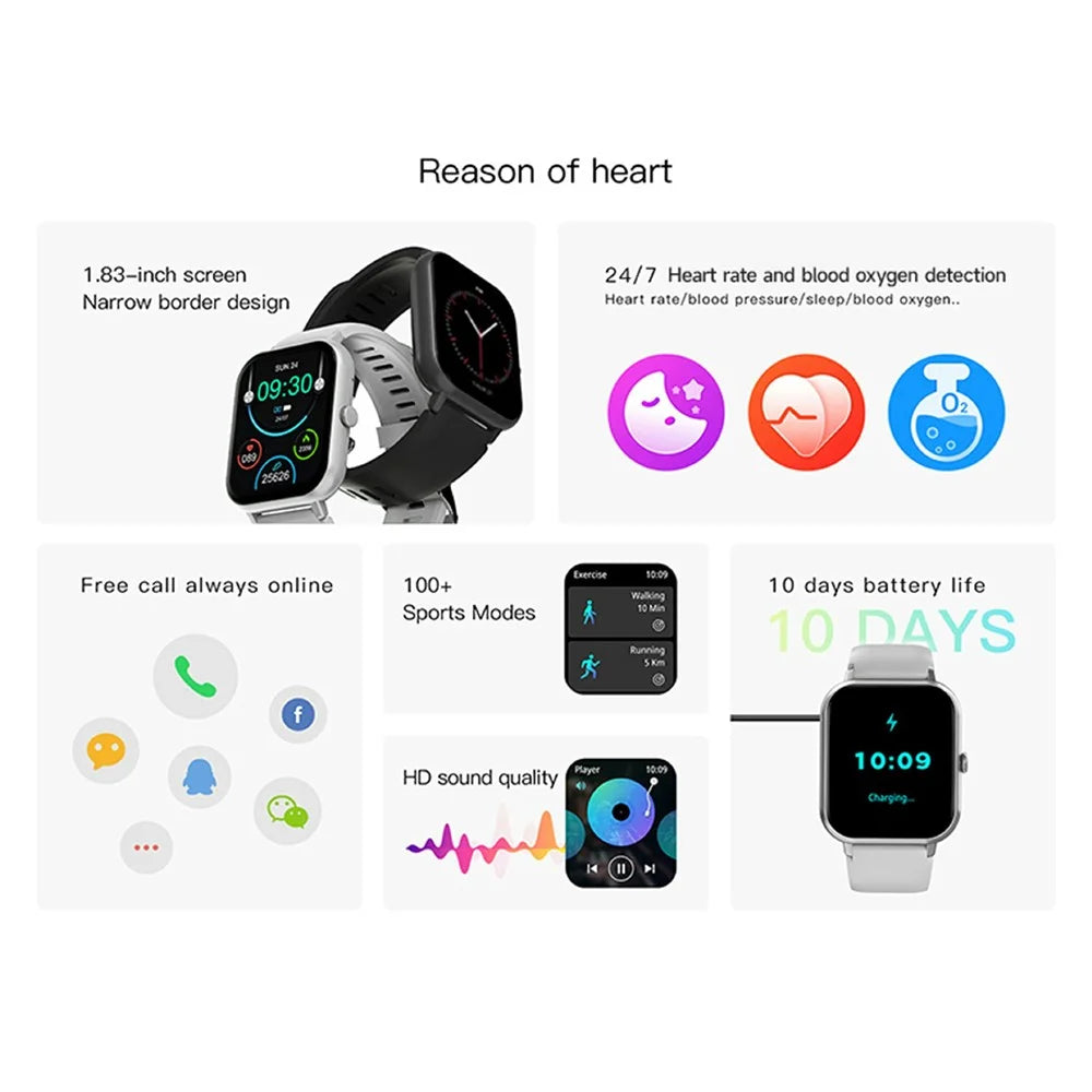 BOZLUN B56 1.83-inch Smart Watch Sleep Health Monitoring Bluetooth-compatible Call Sports Watch - Black - 3