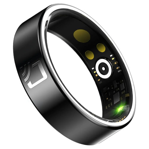 R20 Ceramic+Resin Sleep Heart Rate Health Monitoring Smart Ring, Magnetic Cable Charging - Black / Size 7 - 1