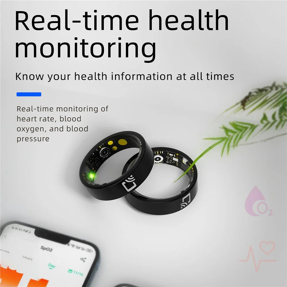 R20 Ceramic+Resin Sleep Heart Rate Health Monitoring Smart Ring with Charging Case - Black / Size 7 - 4