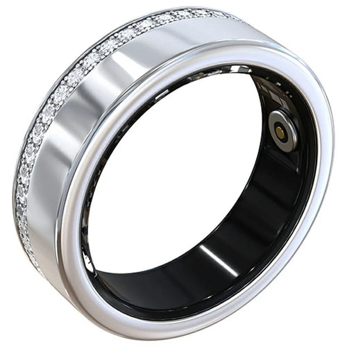 V8 Rhinestone Decor Sleep Heart Rate Health Monitoring Smart Ring, Magnetic Cable Charging - Silver / Size 7 - 1